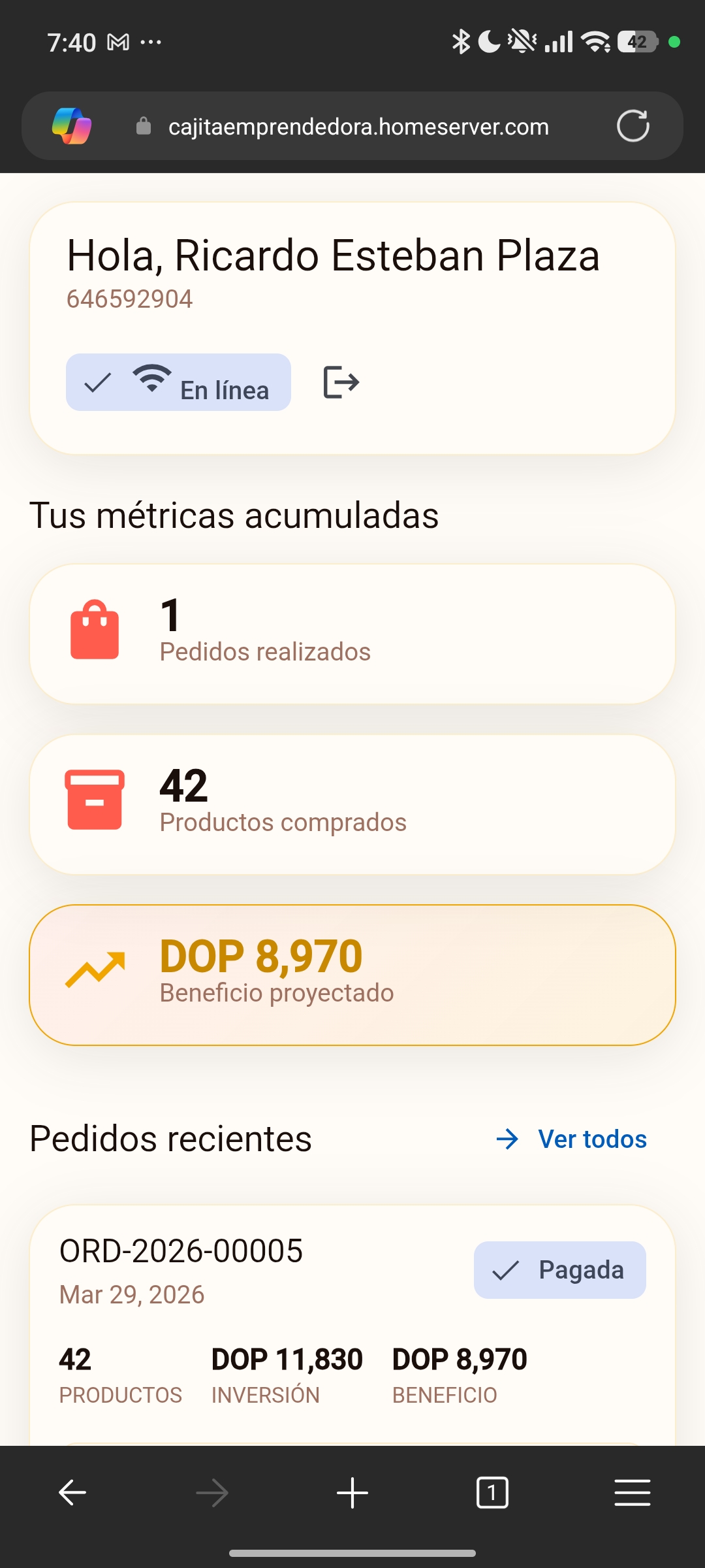 Captura de pantalla de la aplicación web | Dashboard