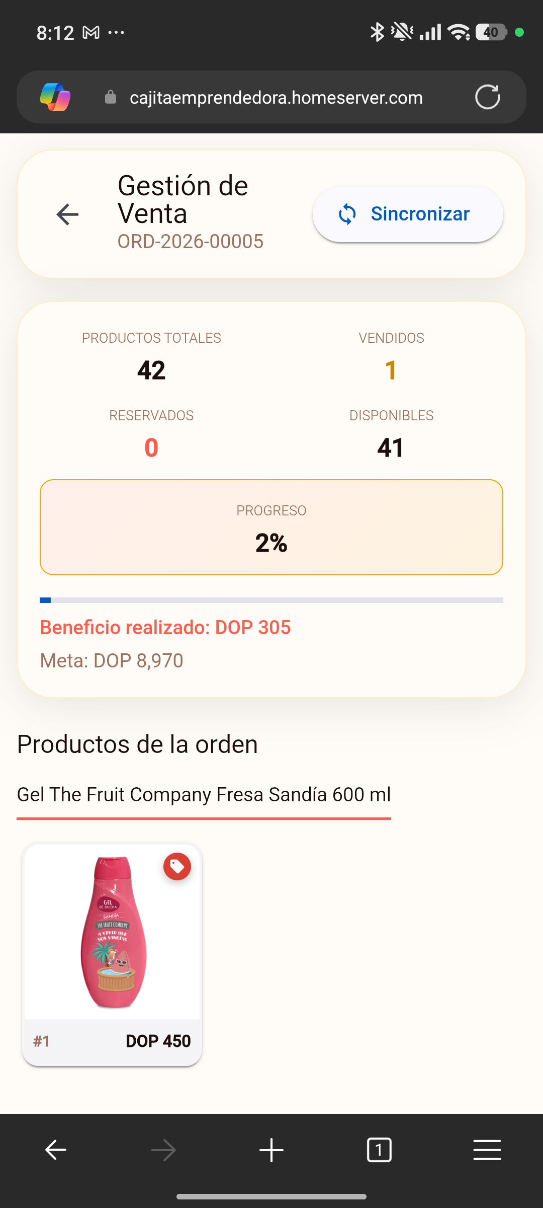 Captura de pantalla del modulo gestion de ventas